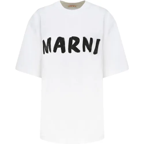 Weißes T-Shirt mit Logo-Print,T-Shirt - Marni - Modalova