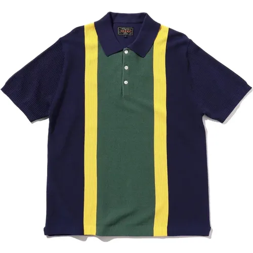 Knit Polo Stripe Navy , male, Sizes: S - Beams Plus - Modalova