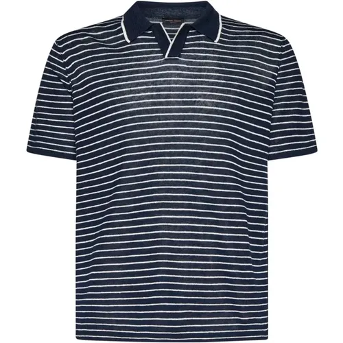 Marineblau Gestreiftes Poloshirt , Herren, Größe: M - Roberto Collina - Modalova