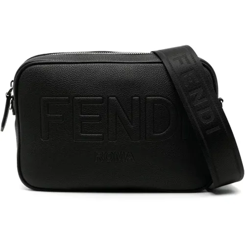 Leather Shoulder Bag with Logo , male, Sizes: ONE SIZE - Fendi - Modalova