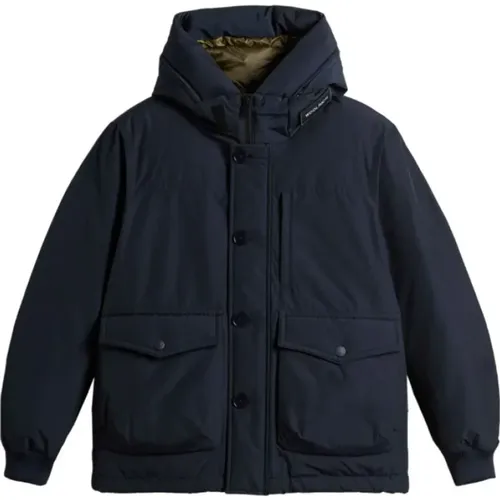 Blauer Wintermantel Wasserabweisend Entendaunen , Herren, Größe: 2XL - Woolrich - Modalova