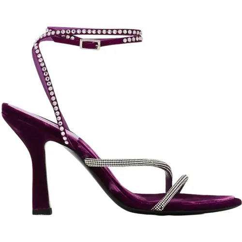 Velvet Stiletto Sandals with Crystal Embellishments , female, Sizes: 3 1/2 UK, 6 1/2 UK, 6 UK, 4 UK - 3Juin - Modalova