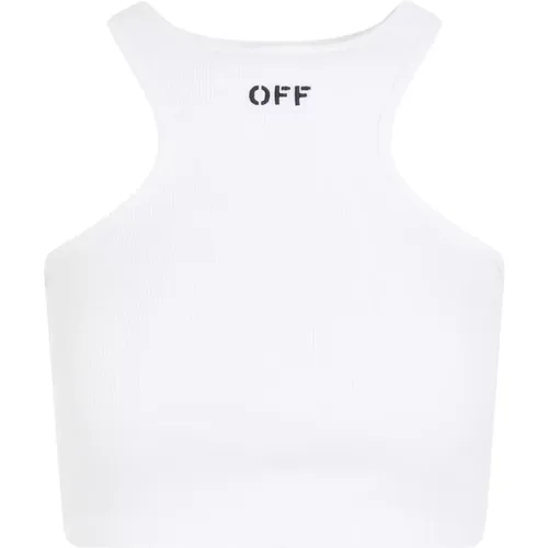 Off , Weißes Baumwoll-Halterneck-Logo-Top , Damen, Größe: 2XS - Off White - Modalova