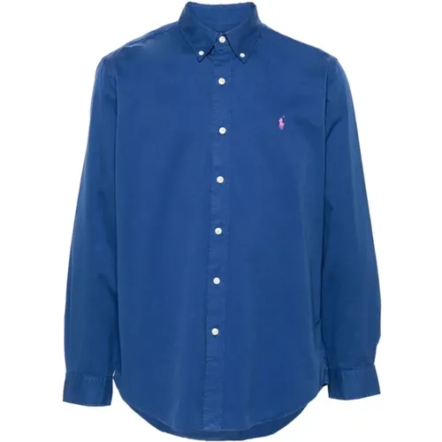 Blaues Baumwollhemd mit Polo Pony Logo , Herren, Größe: S - Ralph Lauren - Modalova