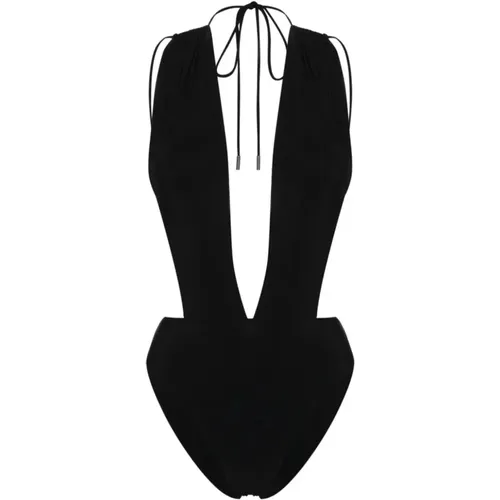 Noir V-Ausschnitt Badeanzug , Damen, Größe: S - Saint Laurent - Modalova