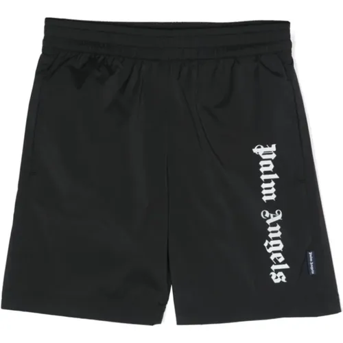 Schwarze Shorts mit Logo-Print,Strandbekleidung Logo Stilvolle Kollektion - Palm Angels - Modalova