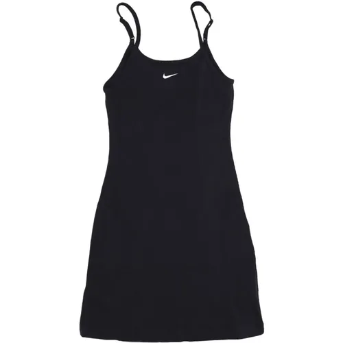 Geripptes Kleid Schwarz/Weiß Sportbekleidung Essentials , Damen, Größe: M - Nike - Modalova