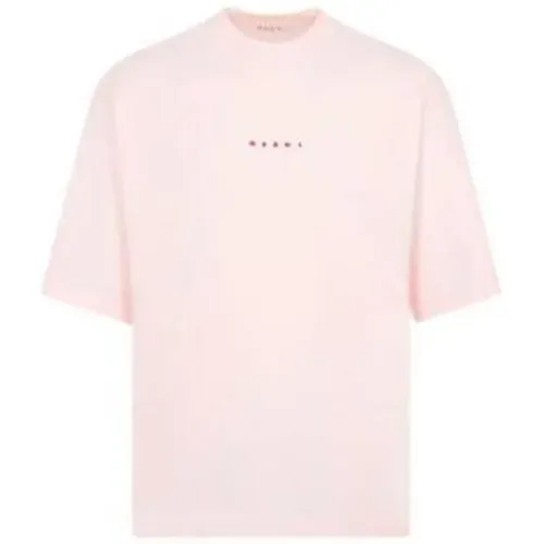 Rosa Baumwoll-T-Shirt mit Frontdruck,Bio-Baumwolle Rosa Logo T-Shirt - Marni - Modalova