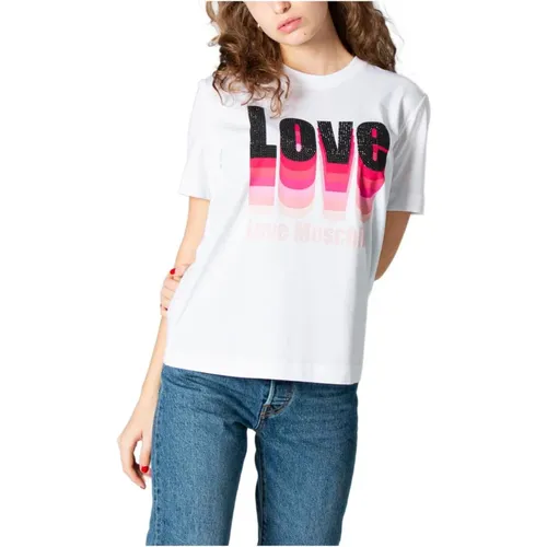 Printed Short Sleeve Round Neck T-shirt , female, Sizes: XS - Moschino - Modalova