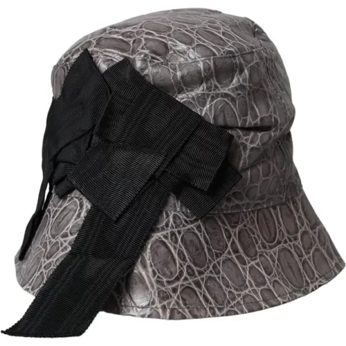 Grey Black Leather Bucket Hat , female, Sizes: 57 CM, 56 CM - Dolce & Gabbana - Modalova