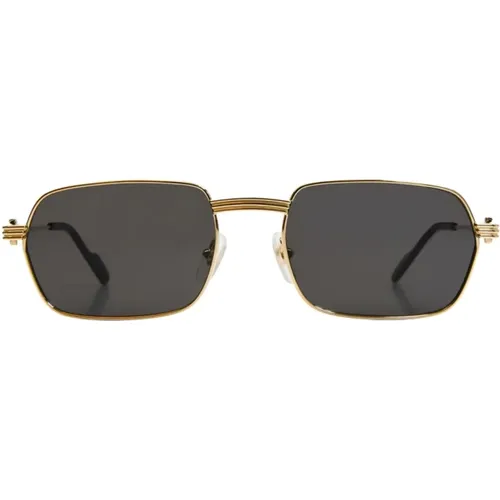 Rectangular Gold Metal Sunglasses Grey , male, Sizes: 56 MM - Cartier - Modalova