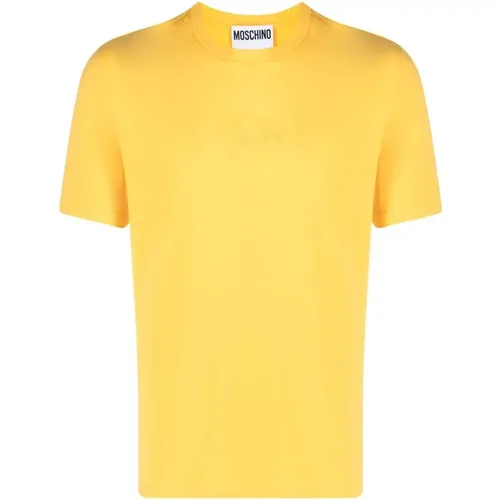 Gelbes Logo-besticktes T-Shirt - Moschino - Modalova