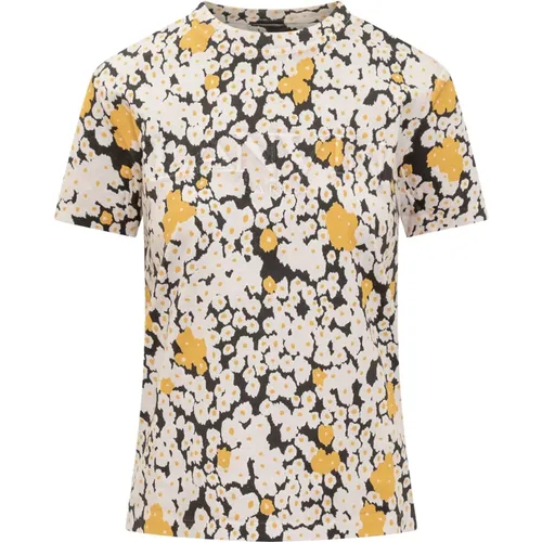 Kurzarm T-Shirt mit Besticktem Logo und Daisy Bouquets Muster , Damen, Größe: XS - Lanvin - Modalova
