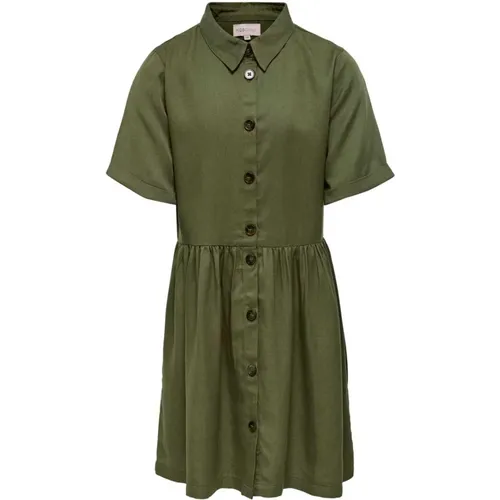 Grünes Kleid mit Vorderen Knöpfen und Rückenprint - Only - Modalova