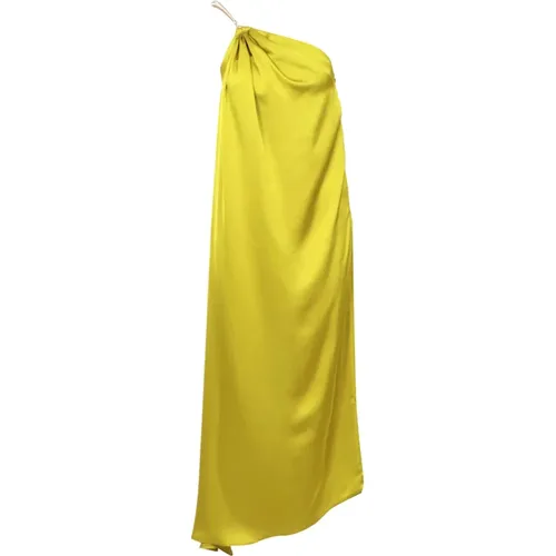 Grünes One-Shoulder Kleid mit Goldenem Träger - Simona Corsellini - Modalova