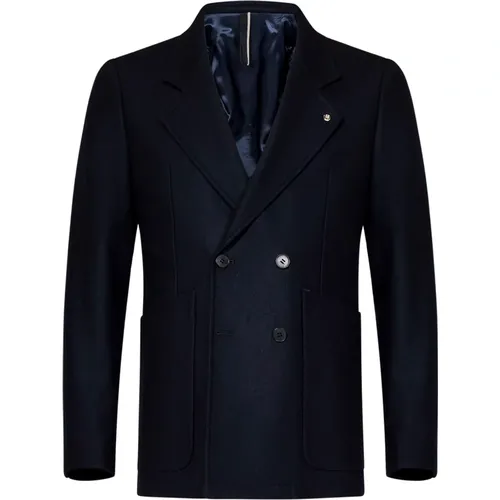 Navy Wool Cashmere Short Coat , male, Sizes: 2XL, 3XL, M, L - Low Brand - Modalova