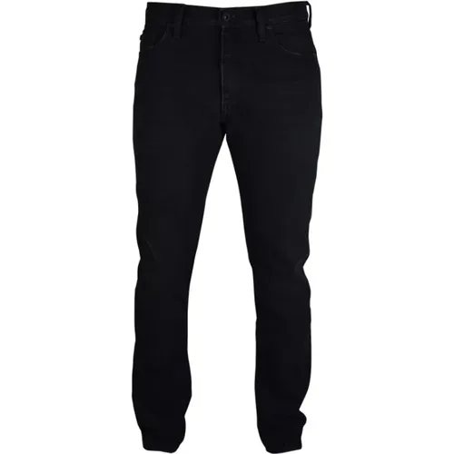 Schwarze Slim-Fit Jeans mit Blauen Streifen , Herren, Größe: W32 - Off White - Modalova