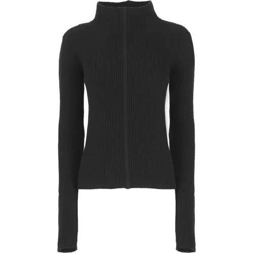 Schwarzer Kaschmirwollpullover Hoher Kragen,Schwarzer Pullover mit passgenauem Sitz - Rick Owens - Modalova