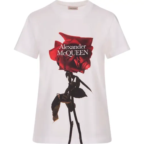 Shadow Rose Print Crew-neck T-shirt , Damen, Größe: XS - alexander mcqueen - Modalova