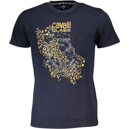 Blau Baumwolle Bedruckt Logo T-Shirt , Herren, Größe: 2XL - Cavalli Class - Modalova