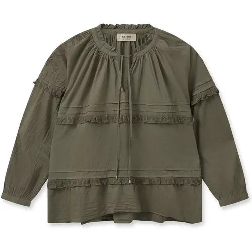 Voile Stickerei Bluse Dusty Olive , Damen, Größe: XS - MOS MOSH - Modalova