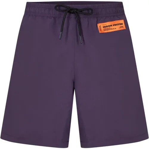 Lila Logo Patch Badehose , Herren, Größe: L - Heron Preston - Modalova