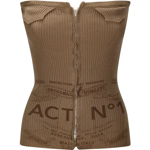 Ribbed Cotton Corset with Logo Detail , female, Sizes: XS, S - ACT N°1 - Modalova