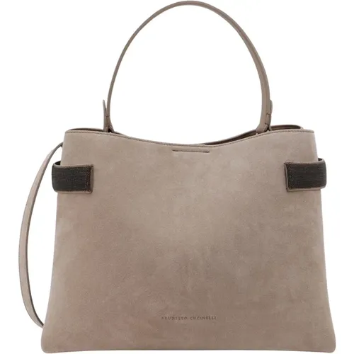 Suede Handbag with Magnetic Closure , female, Sizes: ONE SIZE - BRUNELLO CUCINELLI - Modalova