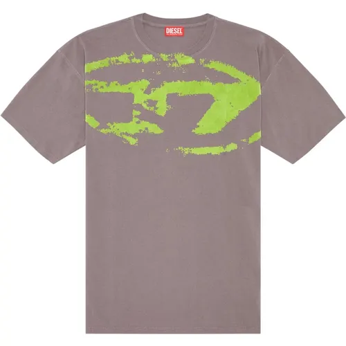 T-Shirt mit beflocktem Distressed-Logo , Herren, Größe: 2XS - Diesel - Modalova