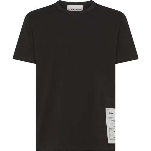 Schwarzes Baumwoll-T-Shirt mit Logolabel - Amaránto - Modalova