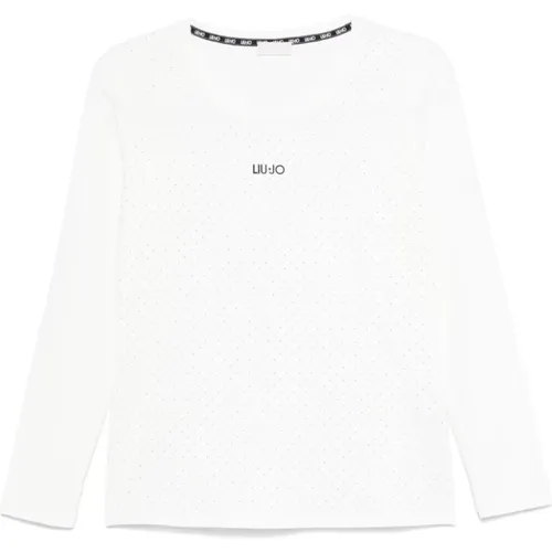 Stud Embellished Logo Print Top , female, Sizes: L, M - Liu Jo - Modalova