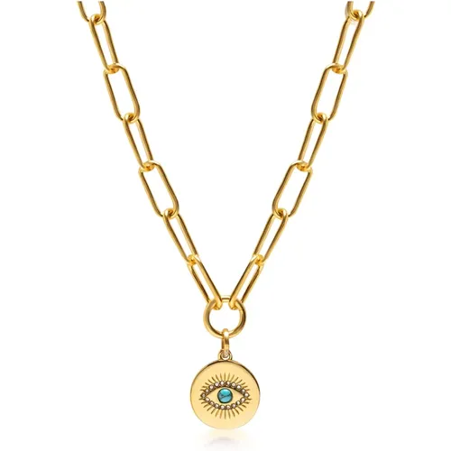 Men's Gold Paperclip Chain with Evil Eye Coin , male, Sizes: ONE SIZE - Nialaya - Modalova