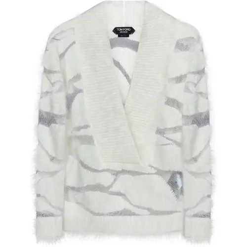 White Angora Animalier V-Neck Sweater , female, Sizes: XS - Tom Ford - Modalova