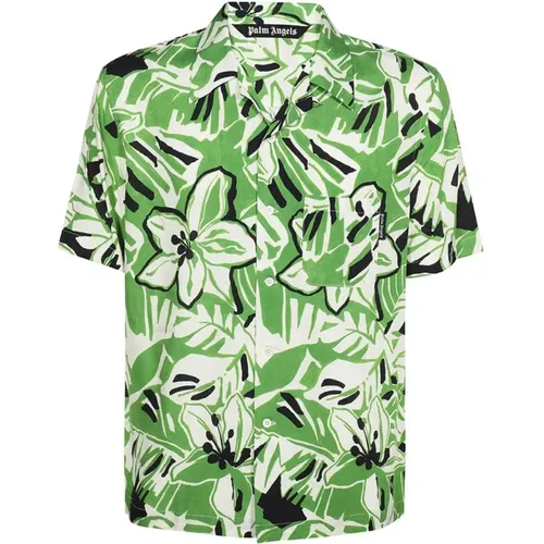 Grünes Hemd - Regular Fit - Geeignet für Warmes Klima - 100% Viskose , Herren, Größe: M - Palm Angels - Modalova