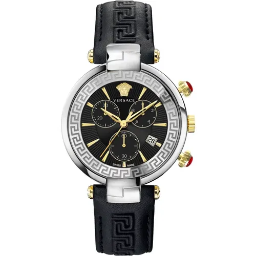 Men's Chrono Leather Bracelet Watch , male, Sizes: ONE SIZE - Versace - Modalova