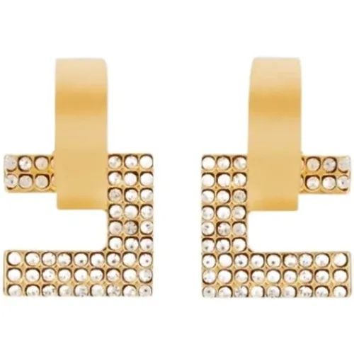 Golden Logo Earrings with Rhinestones , female, Sizes: ONE SIZE - Elisabetta Franchi - Modalova