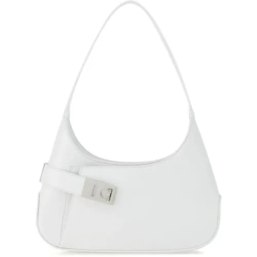 Weiße Hobo-Tasche aus glattem Leder mit silberner Hardware - Salvatore Ferragamo - Modalova