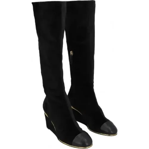 Chanel Velvet Overknee Boots , female, Sizes: 3 1/2 UK - Chanel Vintage - Modalova