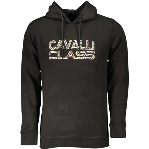 Schwarzer Baumwoll-Kapuzenpullover mit Logo-Druck , Herren, Größe: 3XL - Cavalli Class - Modalova