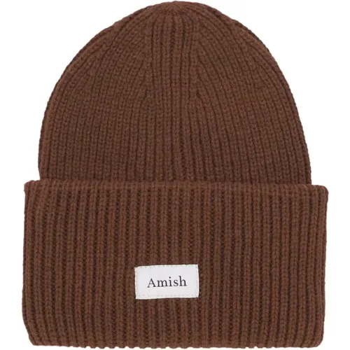 Braune Wollmischung Beanie Mütze - Amish - Modalova