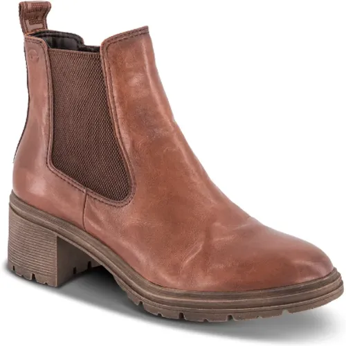 Braune Lederstiefel 40mm Absatz , Damen, Größe: 36 EU - tamaris - Modalova