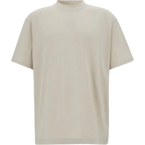 Weißes Logo T-Shirt, Baumwoll T-Shirt mit Logo-Stickerei und Grafikdruck - 44 Label Group - Modalova