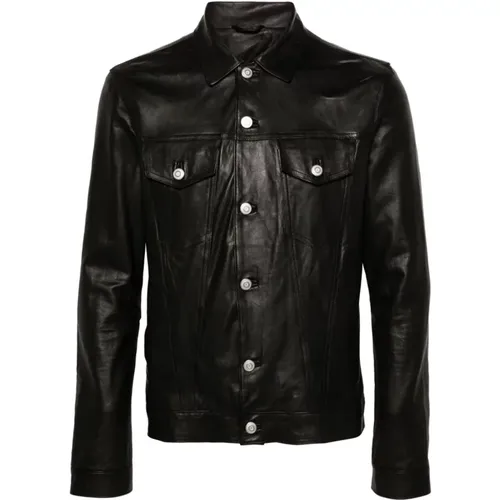 Leather Jacket with Shirt Collar and Multiple Pockets , male, Sizes: L - Giorgio Brato - Modalova