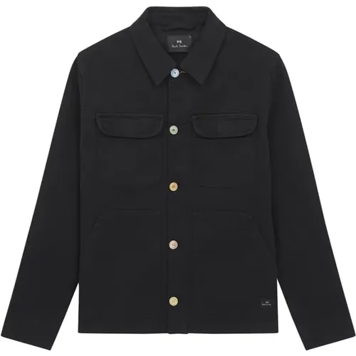 Schwarzes Overshirt Baumwollmischung Knopfverschluss , Herren, Größe: L - PS By Paul Smith - Modalova