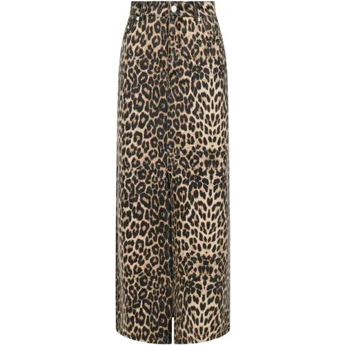 Leopard Print High Waist Denim Skirt , female, Sizes: S - NEO NOIR - Modalova