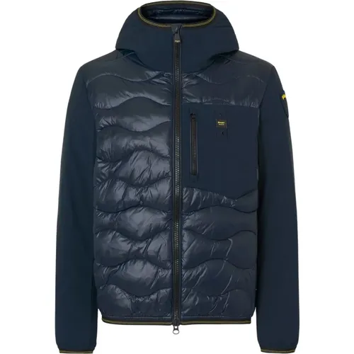 Blaue Kapuzenjacke mit Taschendetail , Herren, Größe: S - Blauer - Modalova