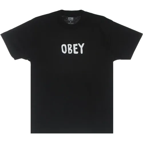 Klassisches Schwarzes Herren T-Shirt Kurzarm , Herren, Größe: S - Obey - Modalova