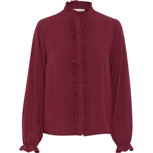 Frill Shirt with Puff Sleeves Cabernet , female, Sizes: S, XS, 2XL, 3XL, XL, M, L - Cream - Modalova