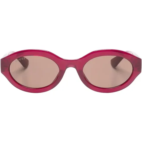 Fuchsia Oval Sunglasses with Brown Lenses , female, Sizes: 53 MM - Gucci - Modalova