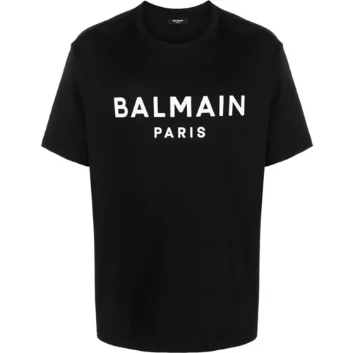 Schwarzes T-Shirt mit Logo-Print , Herren, Größe: L - Balmain - Modalova